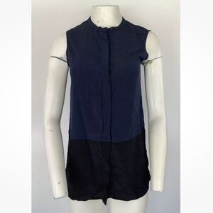 Vince Sz S 100% Silk Sleeveless Colorblock Button Blouse Blue Black Top